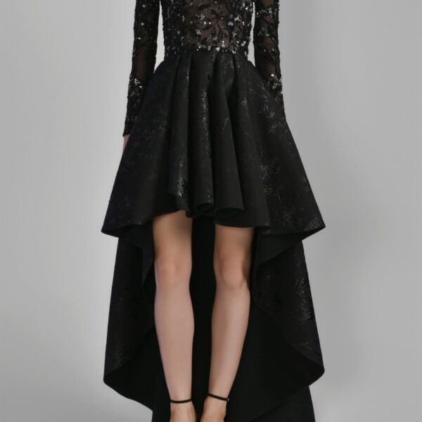 High-Low Brocade Beaded Dress - Image 5