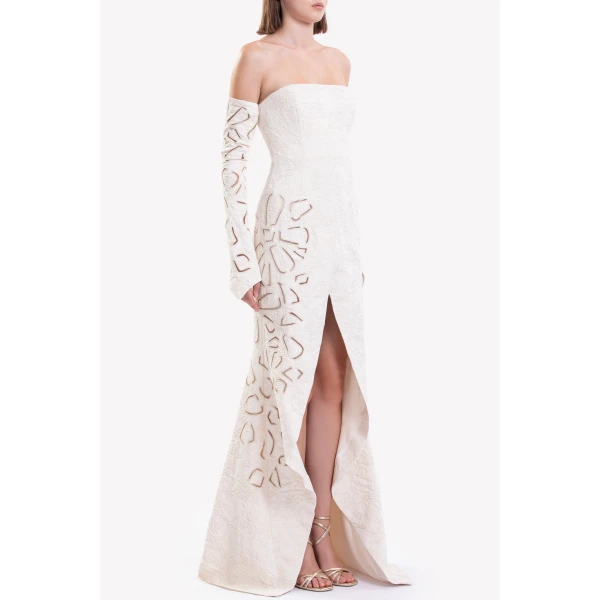 Saiid Kobeisy Jacquard Dress With Detachable Sleeves, view 4