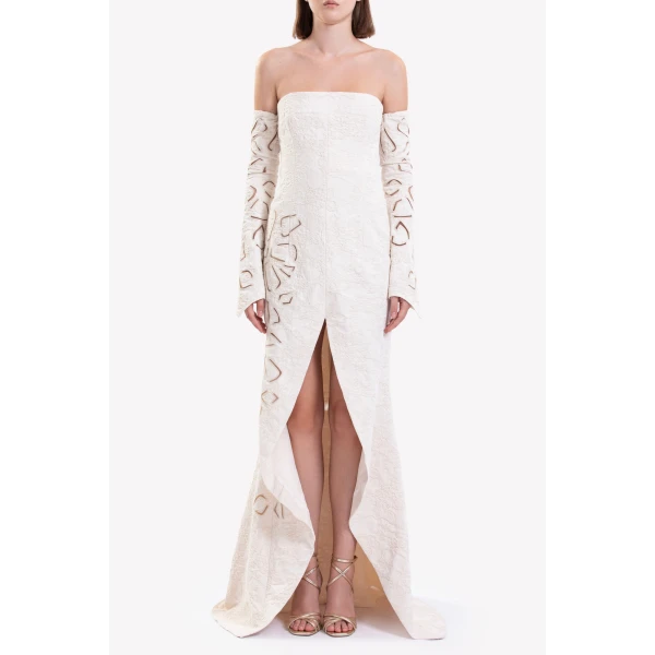 Saiid Kobeisy Jacquard Dress With Detachable Sleeves, view 5