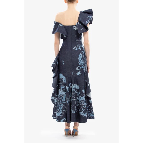 Saiid Kobeisy Layered Printed Denim Midi Dress, view 4
