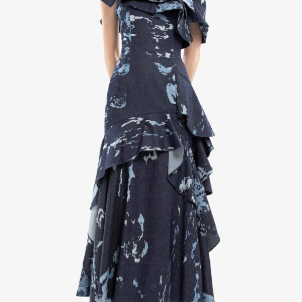 Layered Printed Denim Midi Dress - Image 5