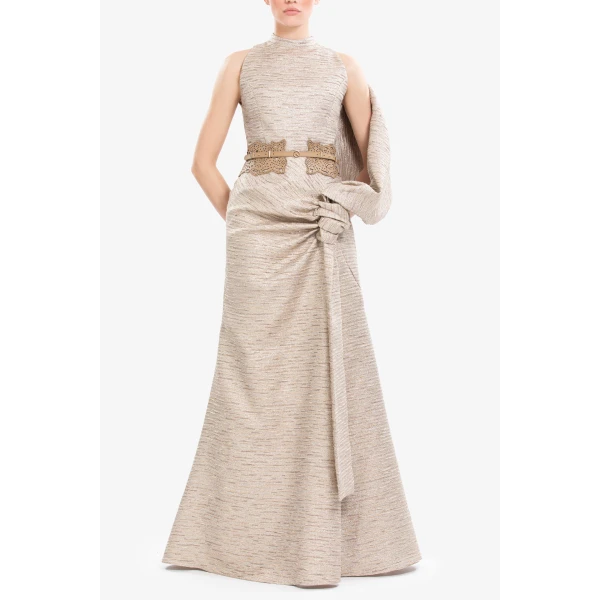 Saiid Kobeisy Light Gold Brocade Dress, view 2