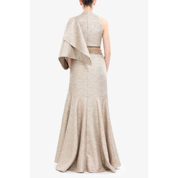 Saiid Kobeisy Light Gold Brocade Dress, view 3