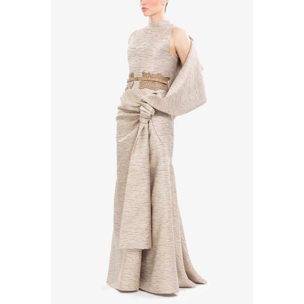 Saiid Kobeisy Light Gold Brocade Dress, view 6