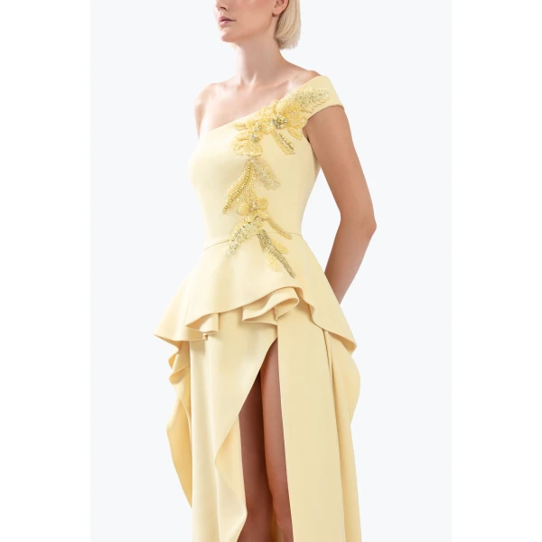 Saiid Kobeisy Long Crepe Embellished Dress, view 4