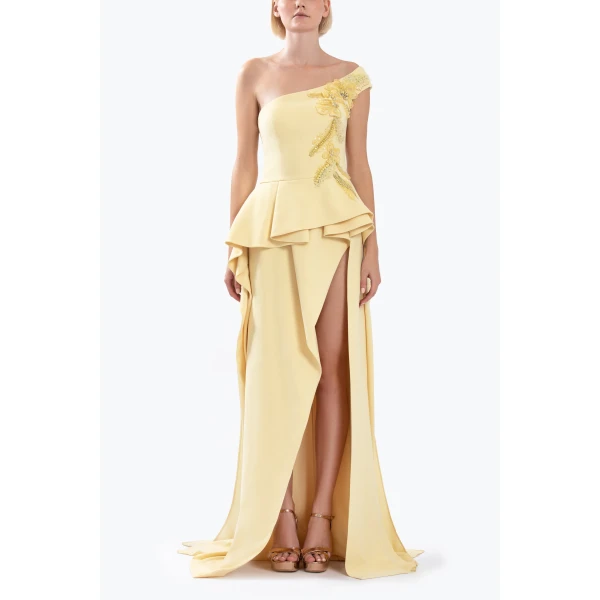 Saiid Kobeisy Long Crepe Embellished Dress, view 5