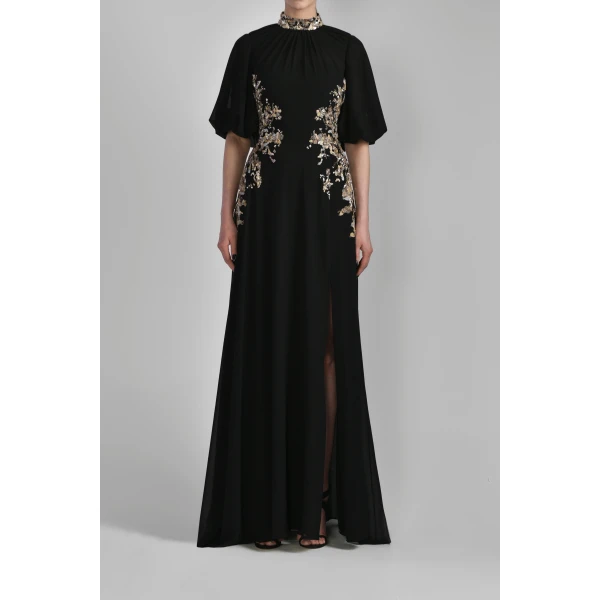 Saiid Kobeisy Long Crepe Georgette Beaded Dress, view 5