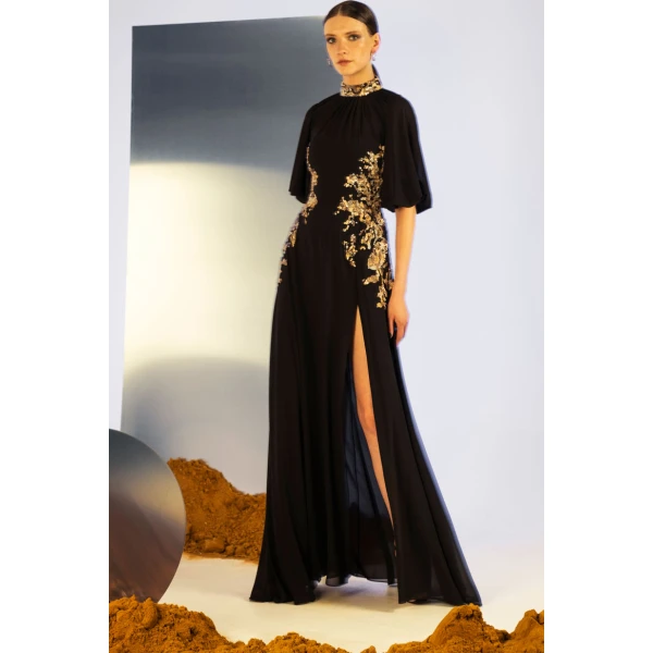 Long Crepe Georgette Beaded Dress - Image 6