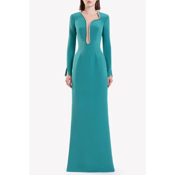 Saiid Kobeisy Long Dress With Crystal Embellishment, view 3