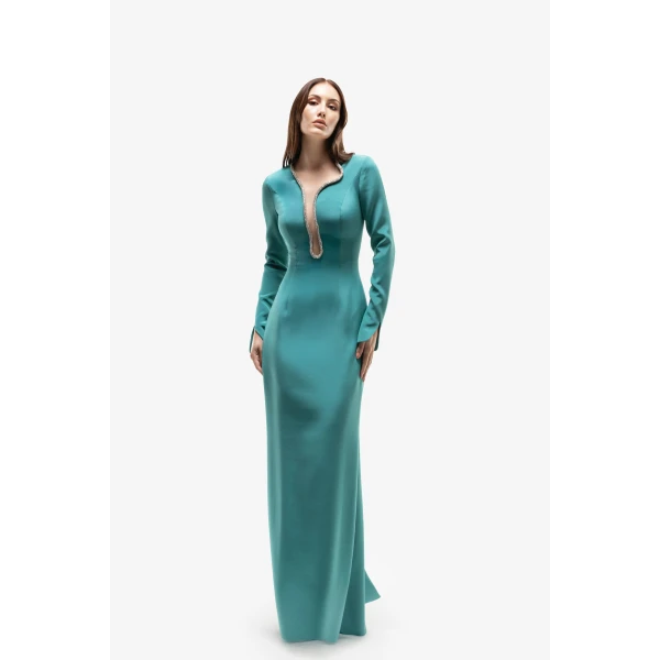 Saiid Kobeisy Long Dress With Crystal Embellishment, view 5