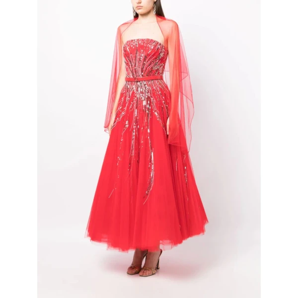 Saiid Kobeisy Midi Beaded Tulle Dress, view 2