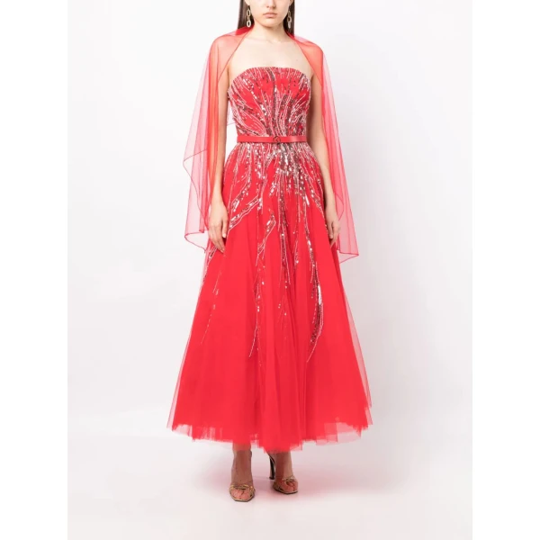 Saiid Kobeisy Midi Beaded Tulle Dress, view 3