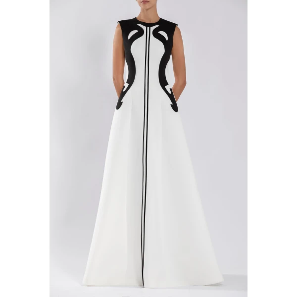 Saiid Kobeisy Neoprene Dress With Abstract Contrast Cuts, view 2