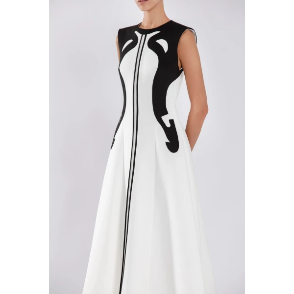 Saiid Kobeisy Neoprene Dress With Abstract Contrast Cuts, view 6