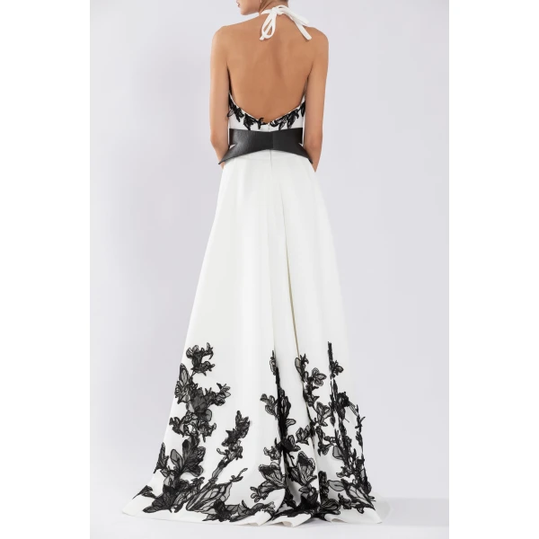 Saiid Kobeisy Neoprene High-Low Dress With Embroidery, view 3
