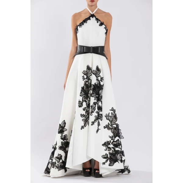 Saiid Kobeisy Neoprene High-Low Dress With Embroidery, view 5