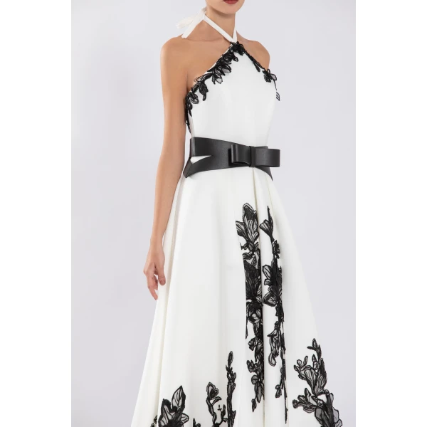 Saiid Kobeisy Neoprene High-Low Dress With Embroidery, view 6