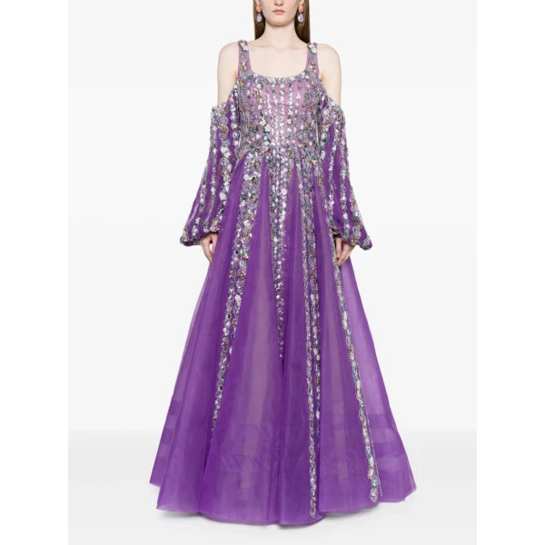 Saiid Kobeisy Off-Shoulder Beaded Dress With Shoulder Straps, view 2