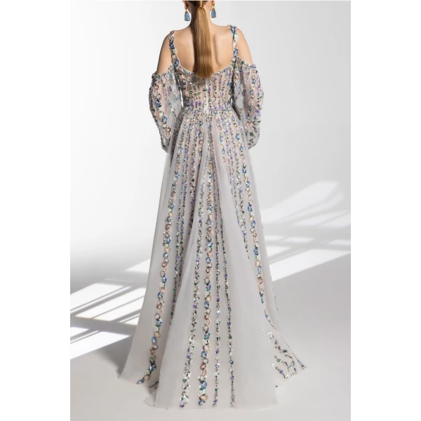Saiid Kobeisy Off-Shoulder Beaded Dress With Shoulder Straps, view 3