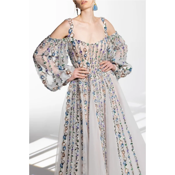 Saiid Kobeisy Off-Shoulder Beaded Dress With Shoulder Straps, view 4