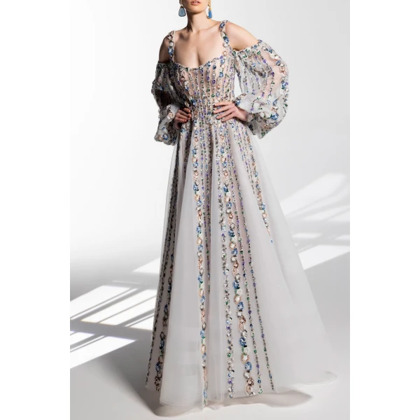 Saiid Kobeisy Off-Shoulder Beaded Dress With Shoulder Straps, view 5