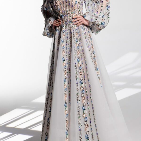 Off-Shoulder Beaded Dress With Shoulder Straps - Image 5