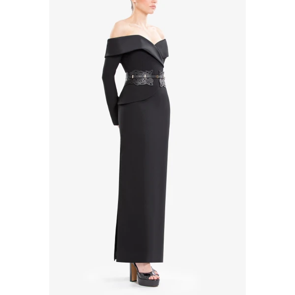 Saiid Kobeisy Off-Shoulder Crepe Midi Dress, view 3