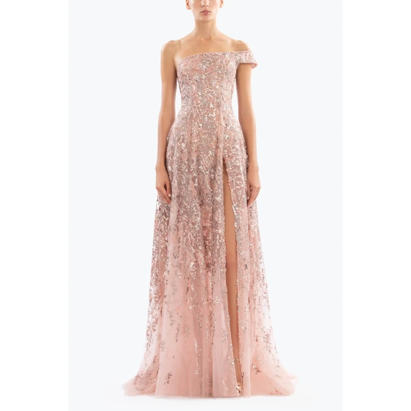 Saiid Kobeisy Off-Shoulder Long Embroidered Dress, view 5