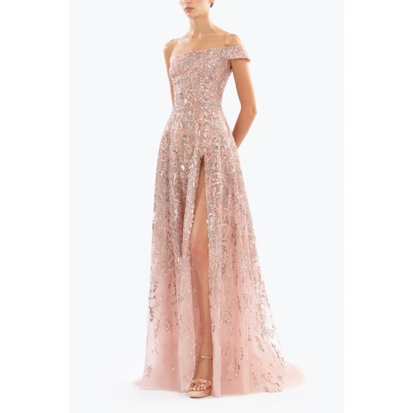 Saiid Kobeisy Off-Shoulder Long Embroidered Dress, view 6