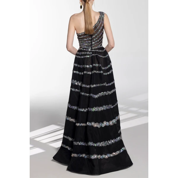 Saiid Kobeisy One Shoulder Asymmetric Beaded Dress, view 3