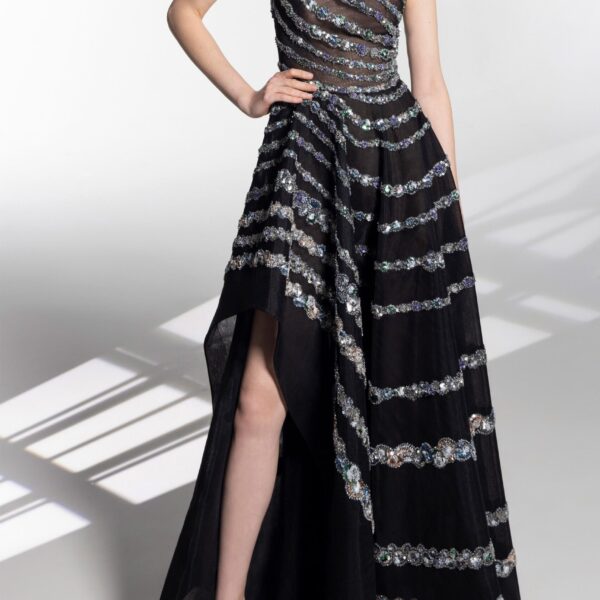 One Shoulder Asymmetric Beaded Dress - Image 5
