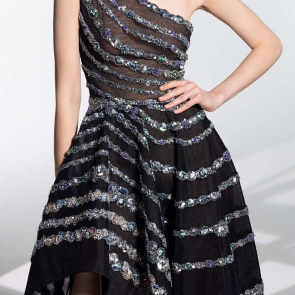 One Shoulder Asymmetric Beaded Dress - Image 6