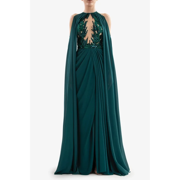 Pleated Dress With Cape - Image 5
