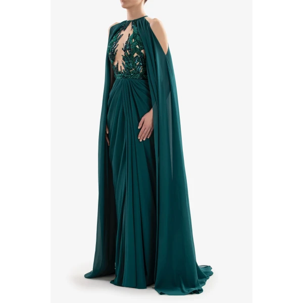 Pleated Dress With Cape - Image 6