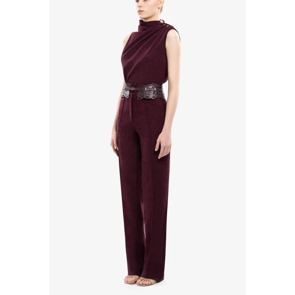 Saiid Kobeisy Pleated Top With Gold Buttoned Shoulder, view 3