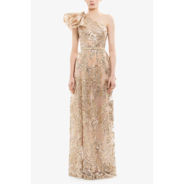Saiid Kobeisy Ruffle Embroidered Long Dress, view 2