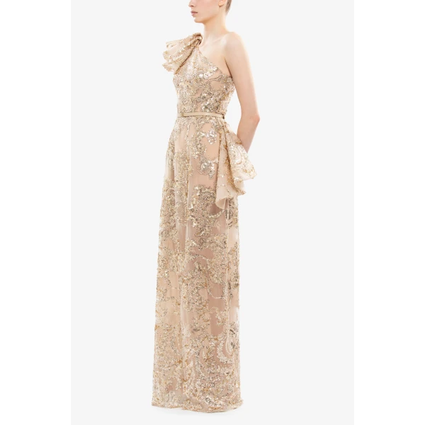 Saiid Kobeisy Ruffle Embroidered Long Dress, view 3