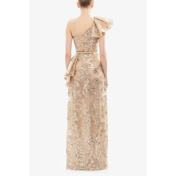 Saiid Kobeisy Ruffle Embroidered Long Dress, view 6