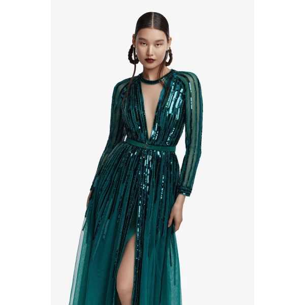 Saiid Kobeisy Sequin Long Dress, view 4