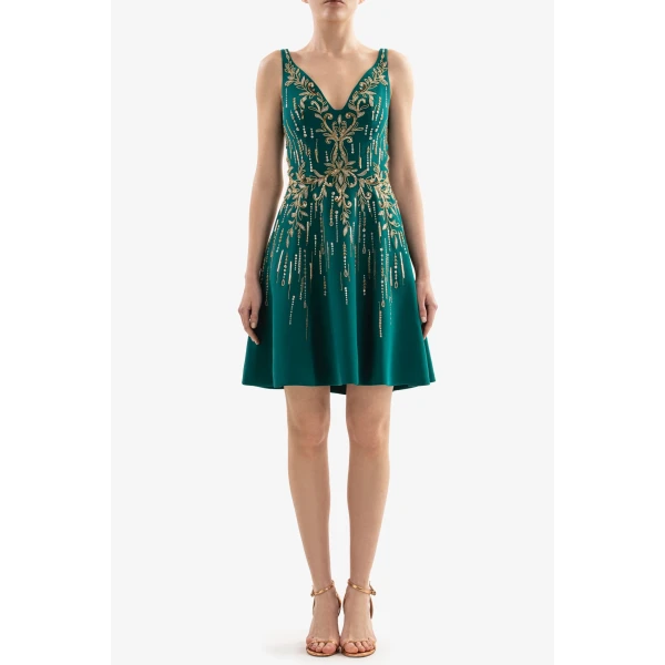 Short Crepe Beaded Dress - Image 5