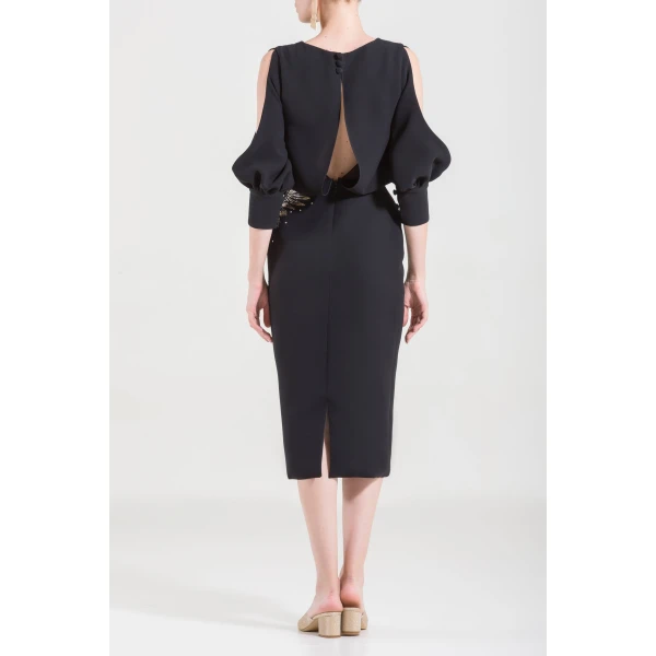 Saiid Kobeisy Short Straight Dress With Short Sleeves And Embroidery On The Side, view 6