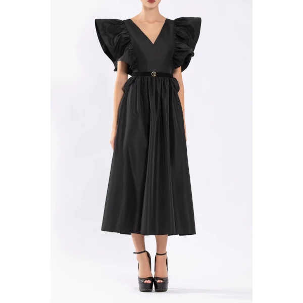 Saiid Kobeisy Taffeta Dress With Gathered Sleeves, view 2
