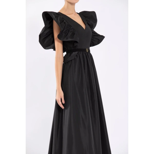 Saiid Kobeisy Taffeta Dress With Gathered Sleeves, view 4