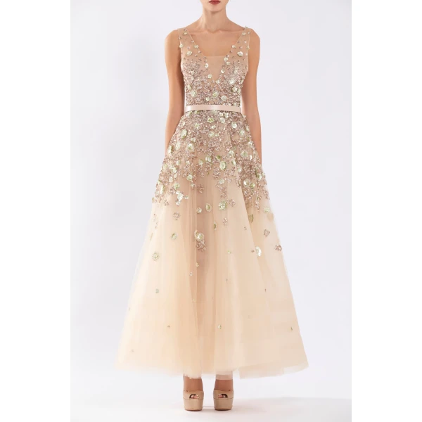Saiid Kobeisy Tulle Ankle Length Dress With Dotted Beading, view 2