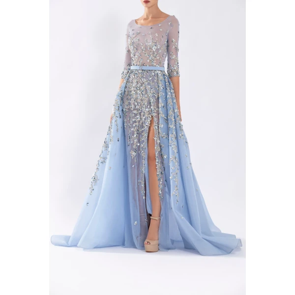 Saiid Kobeisy Tulle Beaded Dress With Envelope Skirt And Overskirt, view 2