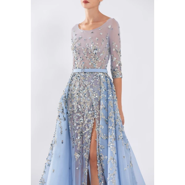 Saiid Kobeisy Tulle Beaded Dress With Envelope Skirt And Overskirt, view 3