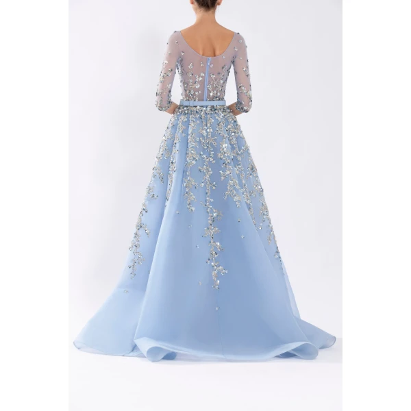 Saiid Kobeisy Tulle Beaded Dress With Envelope Skirt And Overskirt, view 6