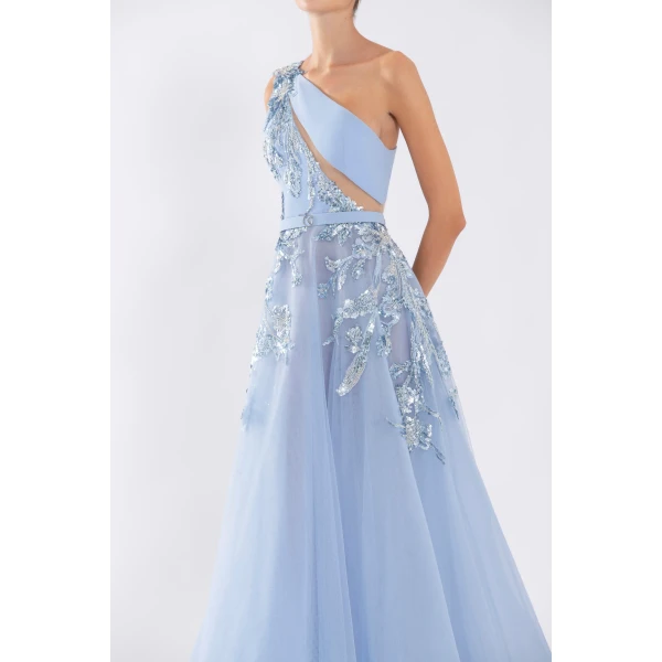 Saiid Kobeisy Tulle Beaded Dress With Floral Beading, view 4