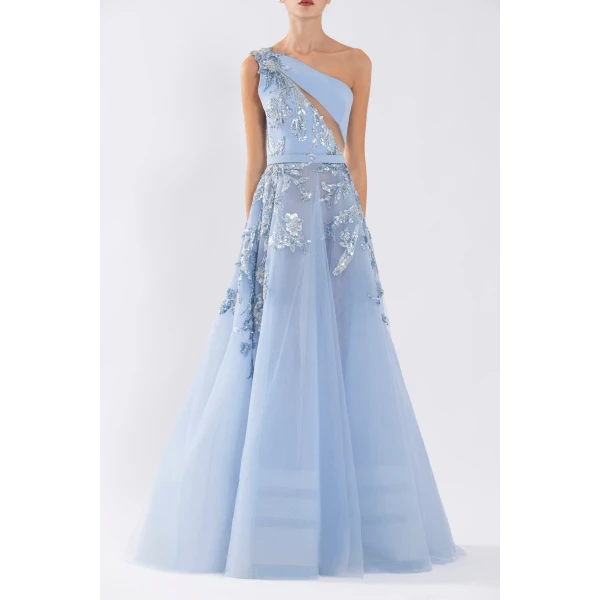 Saiid Kobeisy Tulle Beaded Dress With Floral Beading, view 5