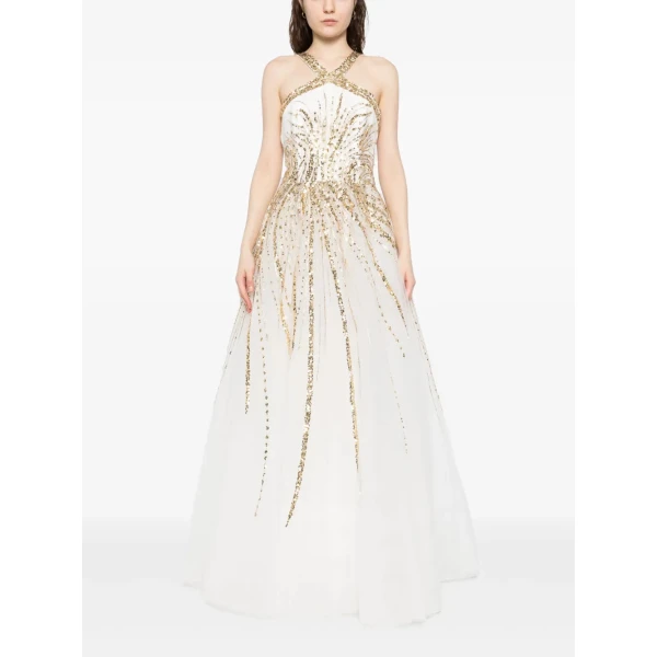 Saiid Kobeisy Tulle Beaded Dress With Halter Neckline, view 2